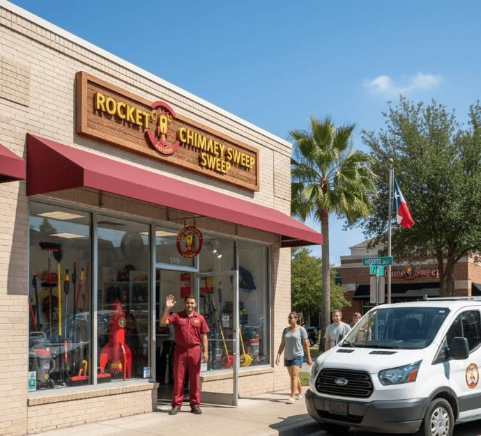 Rocket Chimney Sweep storefront in Houston